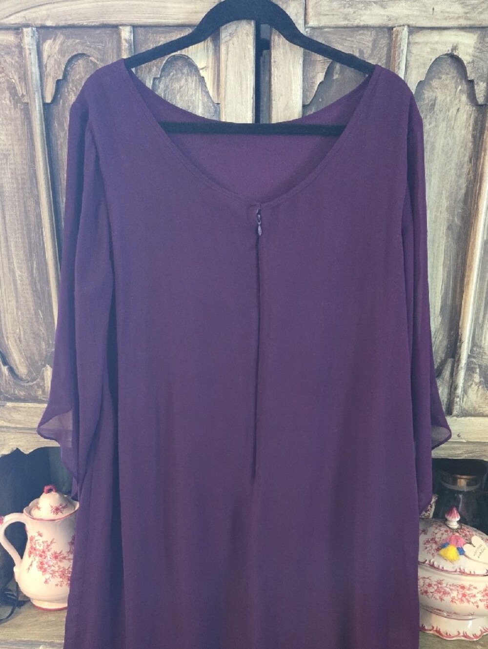 Women's Long Sleeve Shift Dress in Deep Plum - Picture 3 of 4